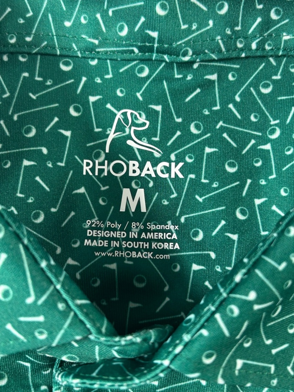 Rhoback The Mulligan Performance Golf Polo Green Golf Flag Print Men’s Medium - Picture 6 of 6